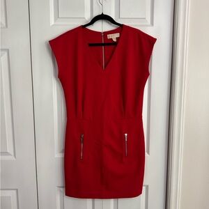Michael Kors Red Mini Dress with Zipper Accents